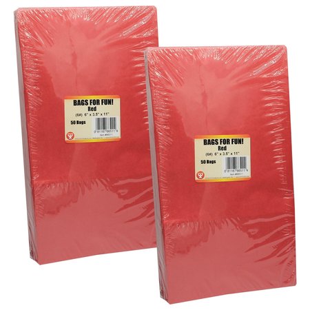 HYGLOSS PRODUCTS Gusseted Paper Bags, Size #6, Red, PK100 66511